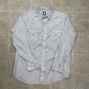 Vintage Karman Mens Shirt Long Tail 17-37 Pearl Snap‎ Striped Long Sleeve EUC